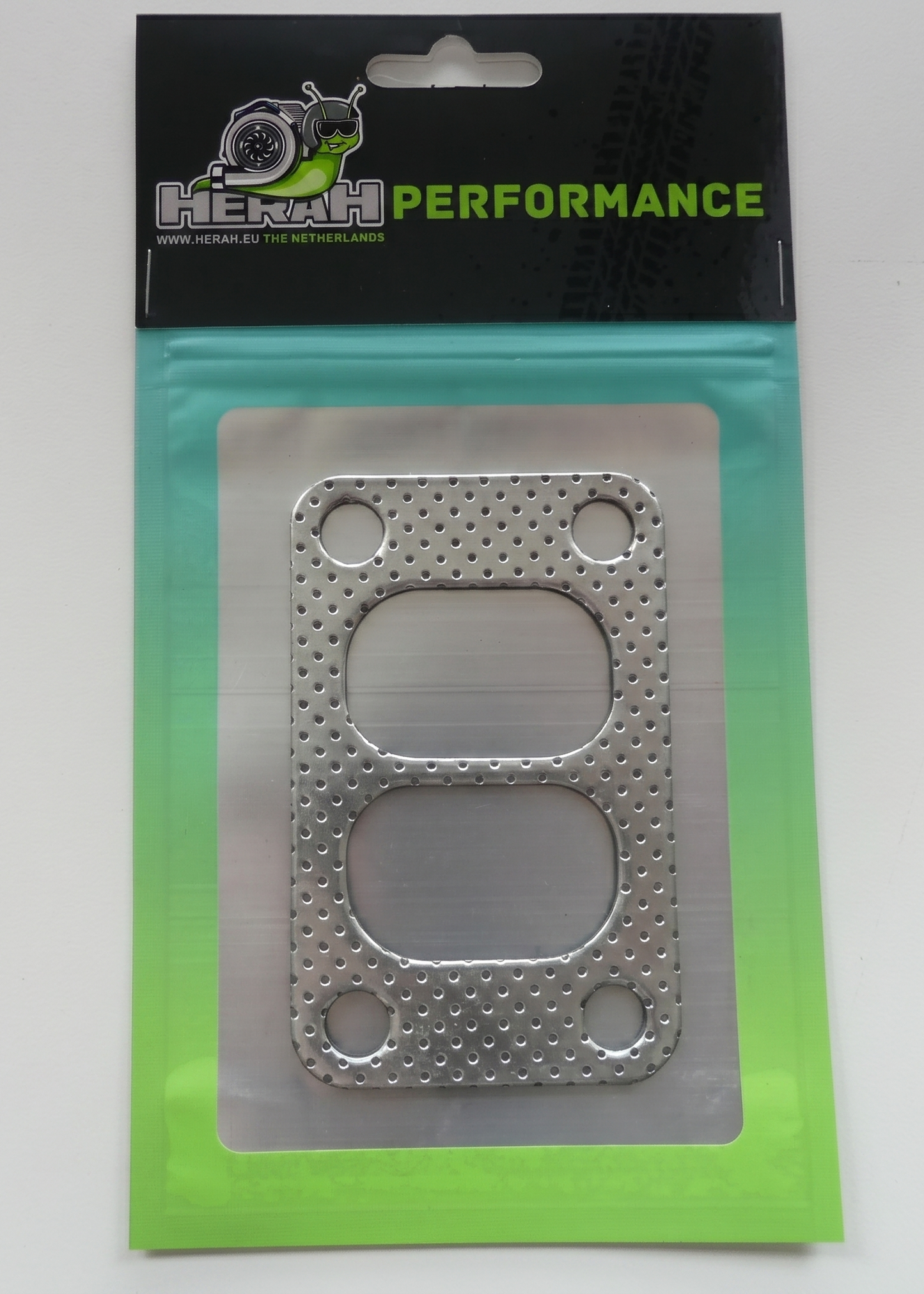 Metal gasket on packaging with 'HERAH' branding on a white background
