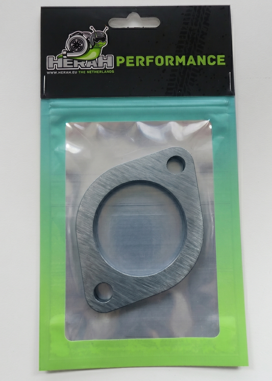 Exhaust flange on a Herah Performance packaging with a clear window
